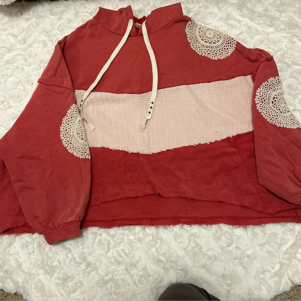 POL OVERSIZED French Terry and Sweater Knit Hooded Top Women’s Medium